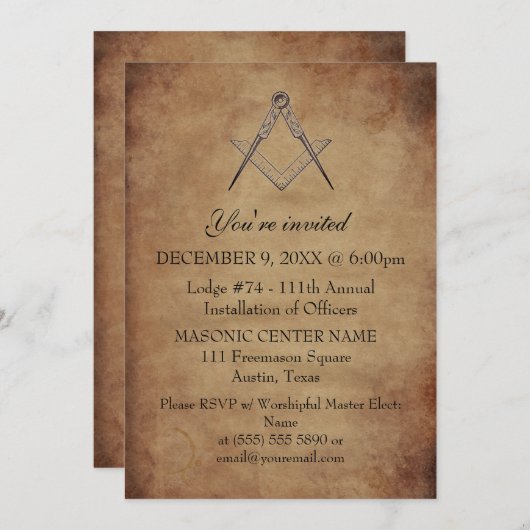 Rustikale Freemason Masonry Black Masonic Einladung (Vorne/Hinten)