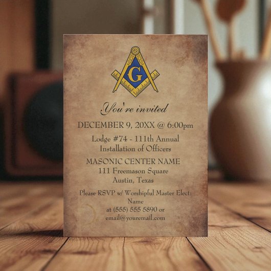 Rustikale Freemason Masonry Black Masonic Einladung