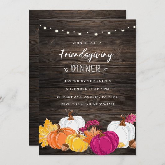 Rustikale Freundschaft Einladung mit Pumpkins (Vorne/Hinten)
