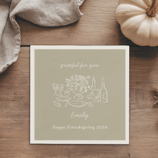 Rustikale Friendsgiving-Dinnerparty im Herbst mit Serviette
