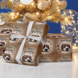 Rustikale Frohe Howlidays-Hunde-Foto-Weihnachten-F Geschenkpapier
