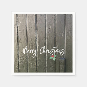 Rustikale frohe Weihnachten Holly Black Barn Door Serviette