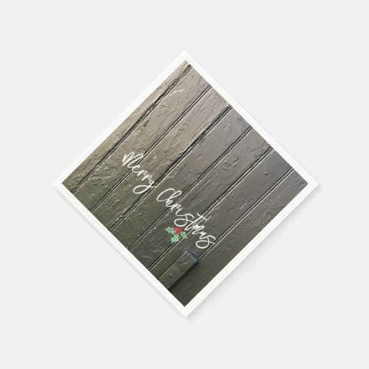 Rustikale frohe Weihnachten Holly Black Barn Door  Serviette (Ecke)