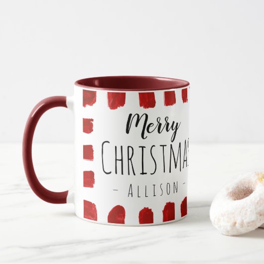 Rustikale frohe Weihnachten Individuelle Name Tass Tasse (Mit Donut)
