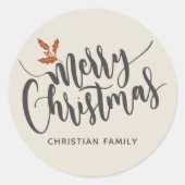 Rustikale frohe Weihnachten Personalisiert Runder Aufkleber (Vorderseite)