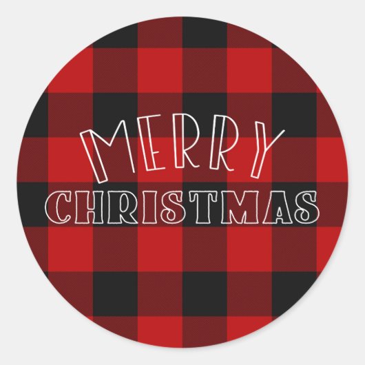 Rustikale frohe Weihnachten Roter Karierter Feiert Runder Aufkleber (Vorderseite)