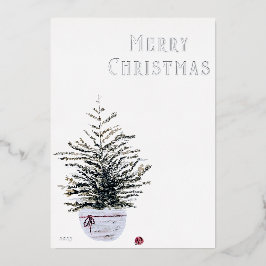Rustikale frohe Weihnachten Wasserfarben Baum Unte Folien Feiertagskarte