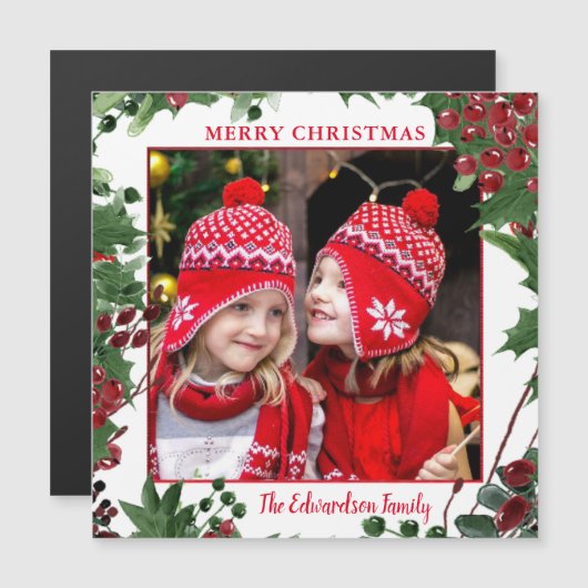 Rustikale Frohe Weihnachts-Foto-Magnetkarte Magnetkarte (Vorne/Hinten)