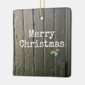 Rustikale frohe Weihnachts-Holly-Foto-Pferdezucht Keramikornament (Links)