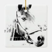 Rustikale frohe Weihnachts-Holly-Foto-Pferdezucht Keramikornament (Rückseite)