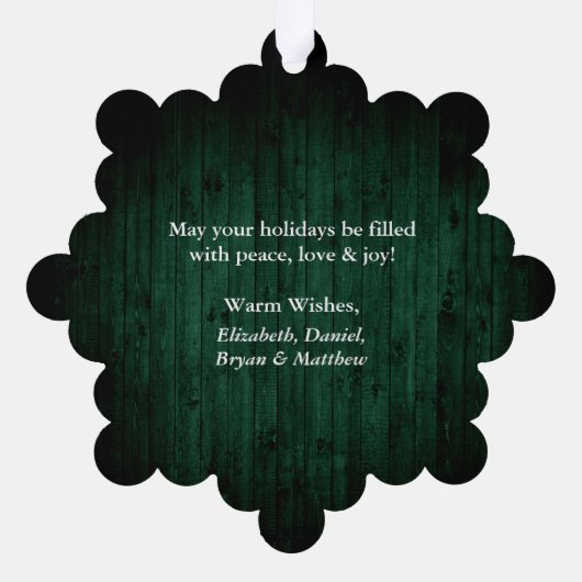 Rustikale frohe Weihnachtsgrün Holzdrucke Ornament Karte (Rückseite)