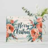 Rustikale Frohe Weihnachtskarte mit Blume Feiertagskarte (Stehend Vorderseite)