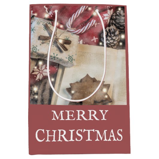 Rustikale frohe Weihnachtsmittelverpackung Mittlere Geschenktüte (Vorderseite)