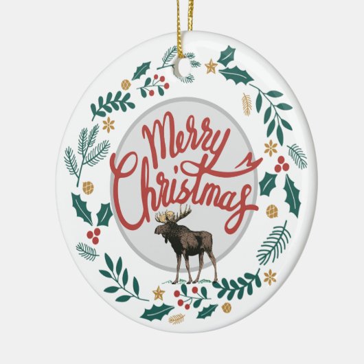 Rustikale frohe Weihnachtsohle mit Holly & Pine Keramik Ornament (Links)