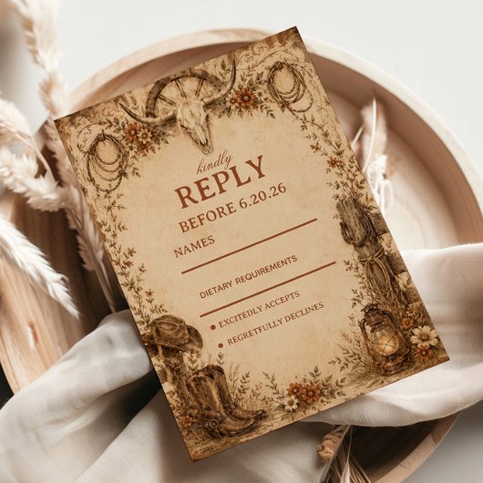 Rustikale Frontier-Eleganz RSVP Karte
