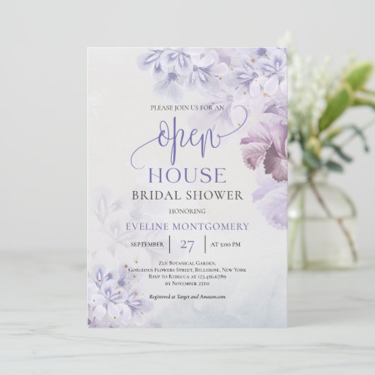 Rustikale Frühlingsblumen lila staubige rosa Open  Einladung (Stehend Vorderseite)