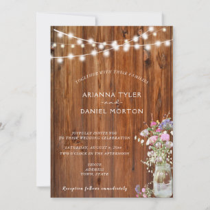 Rustikale Frühlingsblumen Mason Jar String Lights Einladung