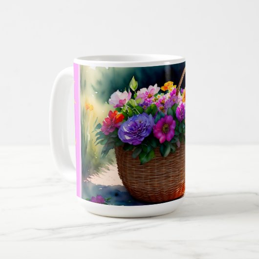 Rustikale Frühlingsflorensäcke Monogramm Kaffeetasse (Vorderseite Links)