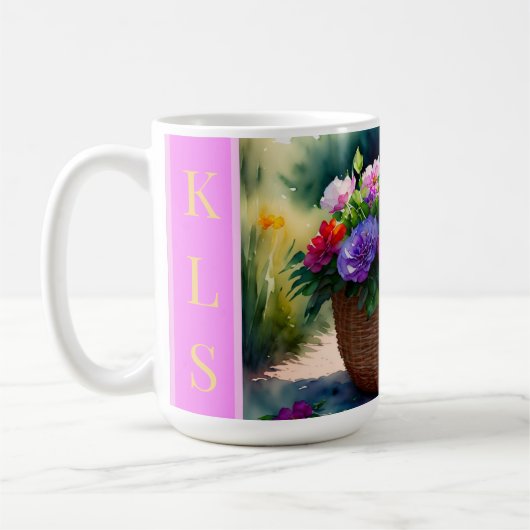 Rustikale Frühlingsflorensäcke Monogramm Kaffeetasse (Links)