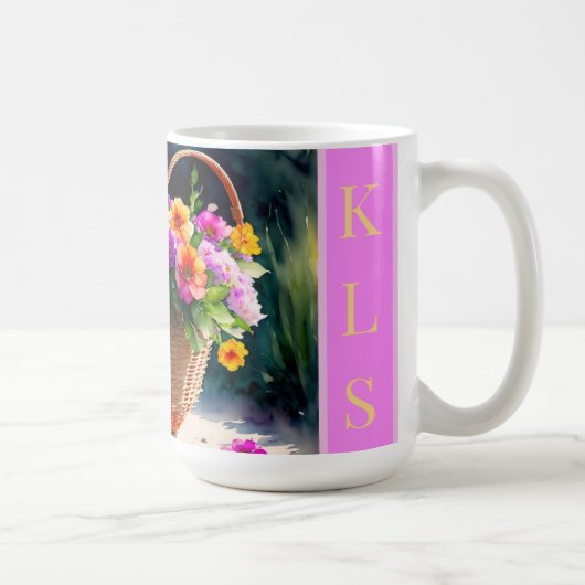 Rustikale Frühlingsflorensäcke Monogramm Kaffeetasse (Rechts)