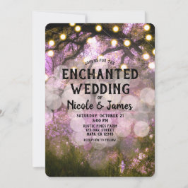 Rustikale Frühlingslichter verzauberte Waldhochzei Einladung