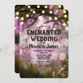 Rustikale Frühlingslichter verzauberte Waldhochzei Einladung (Vorne/Hinten)