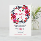 Rustikale Frühlingsmarine Hochzeit mit Blumenkranz Einladung (Stehend Vorderseite)