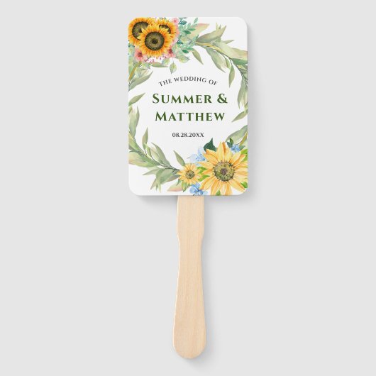 Rustikale Frühlingssommer Sonnenblumen Grüne Hochz Fächer (Vorderseite)