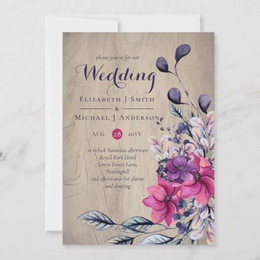 Rustikale Fuchsia Floral Woodland Wedding (Vorderseite)