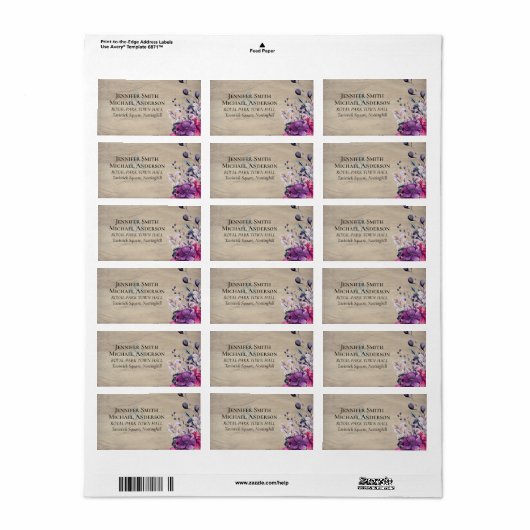 Rustikale Fuchsia Floral Woodland Wedding Adressaufkleber (Vorne)