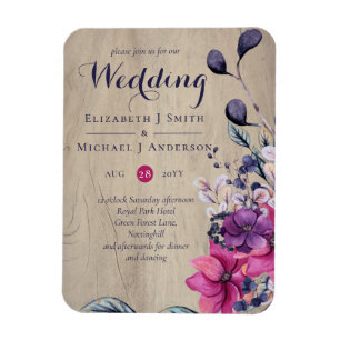 Rustikale Fuchsia Floral Woodland Wedding Magnet