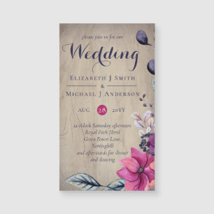 Rustikale Fuchsia Floral Woodland Wedding Magnetkarte