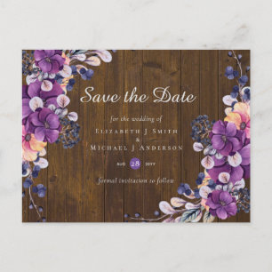 Rustikale Fuchsia Floral Woodland Wedding Postkarte
