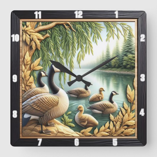 Rustikale Gänse Art Quadratische Wanduhr (Vorderseite)