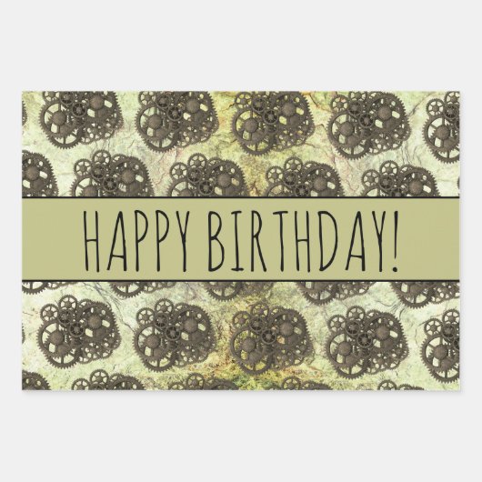 Rustikale Gänse Sprocket Steampunk auf Steinvorlag Geschenkpapier Set (Vorderseite 3)