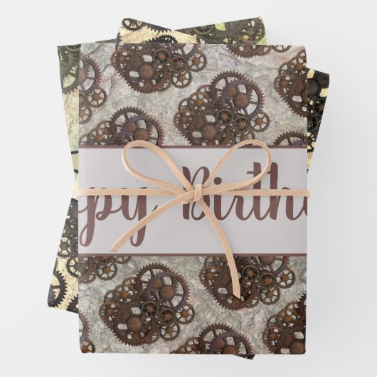 Rustikale Gänse Sprocket Steampunk auf Steinvorlag Geschenkpapier Set (Beispiel)