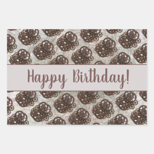 Rustikale Gänse Sprocket Steampunk auf Steinvorlag Geschenkpapier Set (Vorderseite)