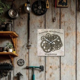 Rustikale Gänse Sprocket Steampunk auf Steinvorlag Quadratische Wanduhr