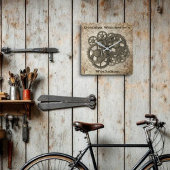 Rustikale Gänse Sprocket Steampunk auf Steinvorlag Quadratische Wanduhr