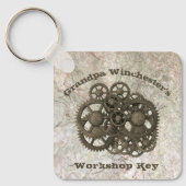 Rustikale Gänse Sprocket Steampunk auf Steinvorlag Schlüsselanhänger (Vorderseite)