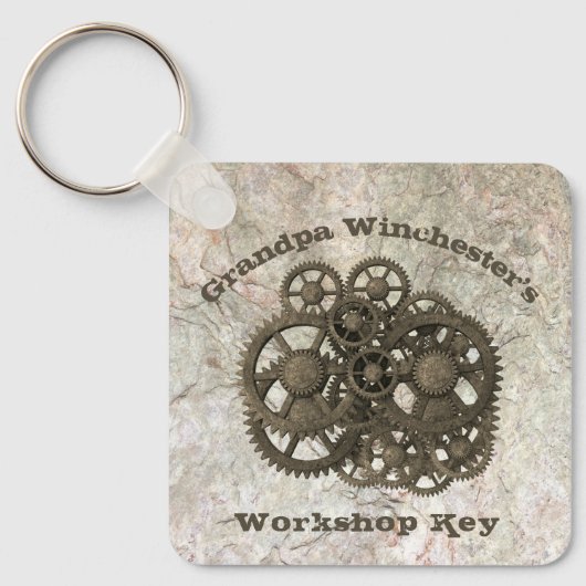 Rustikale Gänse Sprocket Steampunk auf Steinvorlag Schlüsselanhänger (Vorderseite)