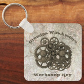 Rustikale Gänse Sprocket Steampunk auf Steinvorlag Schlüsselanhänger (Vorderseite)