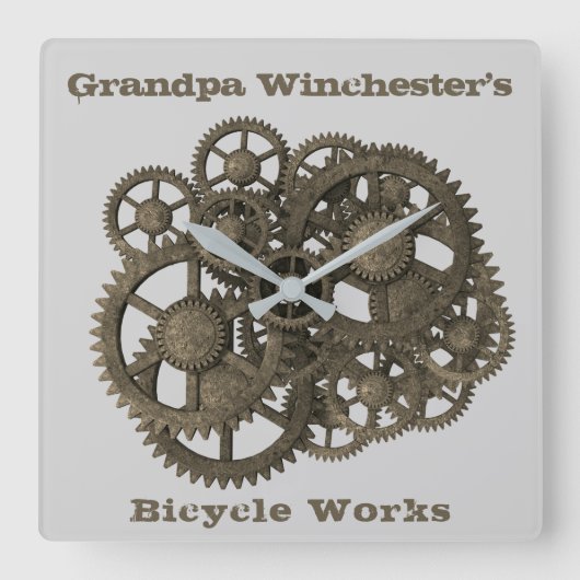 Rustikale Gänse Sprockets Steampunk Graue Vorlage Quadratische Wanduhr (Vorderseite)