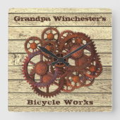 Rustikale Gänse Sprockets Steampunk Stil Wand Quadratische Wanduhr (Vorderseite)