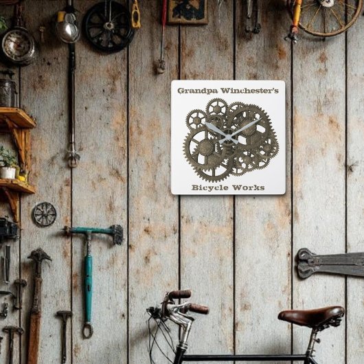 Rustikale Gänse Sprockets Steampunk-Vorlage Quadratische Wanduhr
