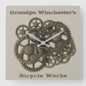 Rustikale Gänse Sprockets Steampunk-Vorlage Quadratische Wanduhr (Vorderseite)