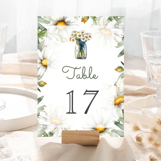 Rustikale Gänseblümchen-Blumen-Mason-Glas-Hochzeit Tischnummer