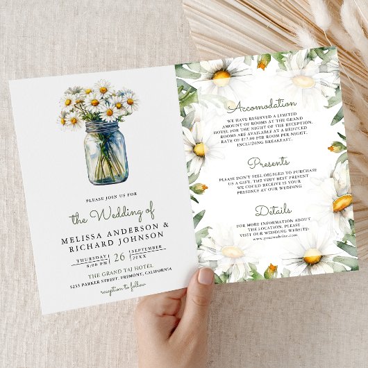 Rustikale Gänseblümchen-Blumen-Mason-Glas-QR-Code- Einladung