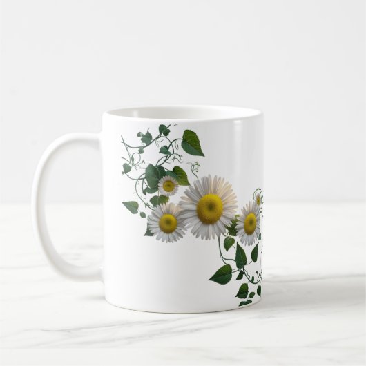 Rustikale Gänseblümchen-Grün-Efeu-Botanik-Klassik- Kaffeetasse (Links)