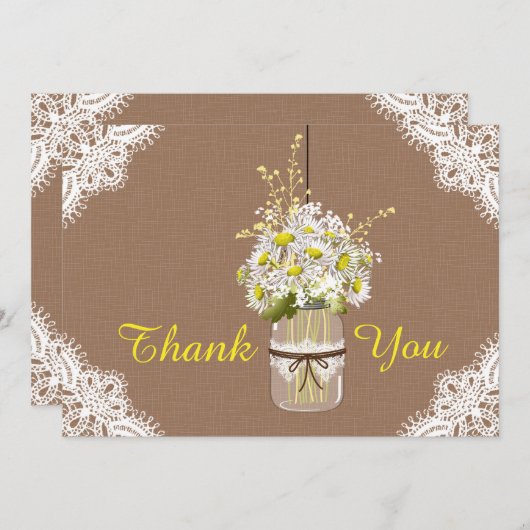 Rustikale Gänseblümchen-Spitze danken Ihnen Dankeskarte (Vorne/Hinten)